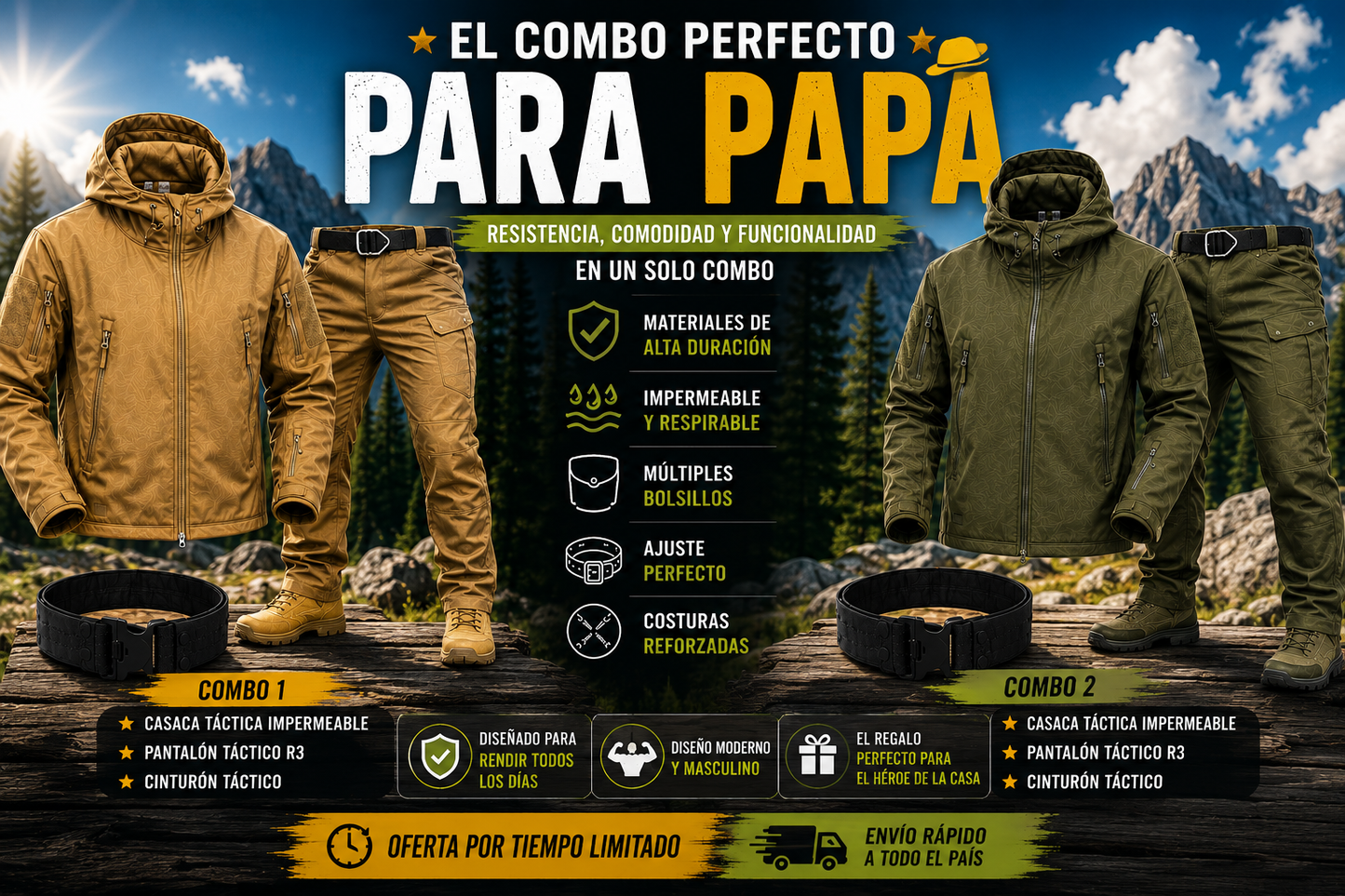 COMBO TACTICO IMPERMEABLE AMERICANO PREMIUN