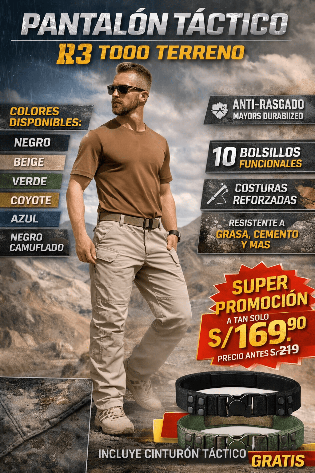 PANTALON ANTIRASGADURAS IMPERMEABLE + CINTURON DE REGALO 🔥