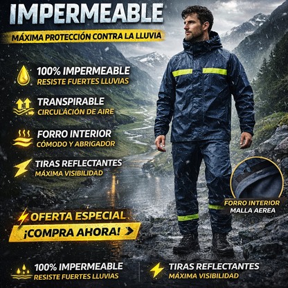 🔥CASACA IMPERMEABLE + PANTALOM IMPERMEABLE A PRUEBA DE TODO🔥