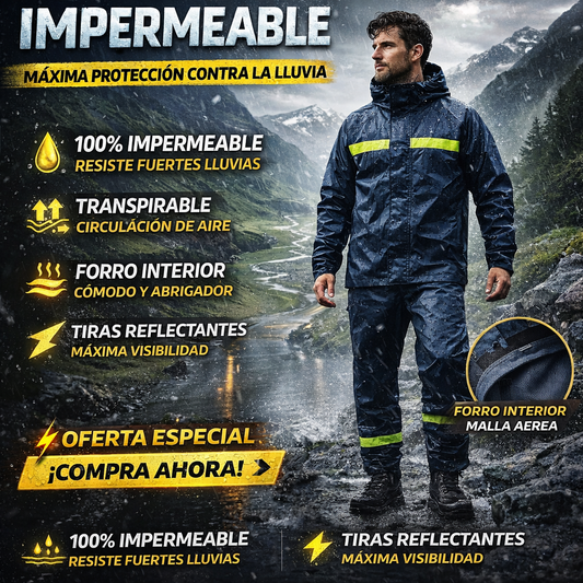 🔥CASACA IMPERMEABLE + PANTALOM IMPERMEABLE A PRUEBA DE TODO🔥