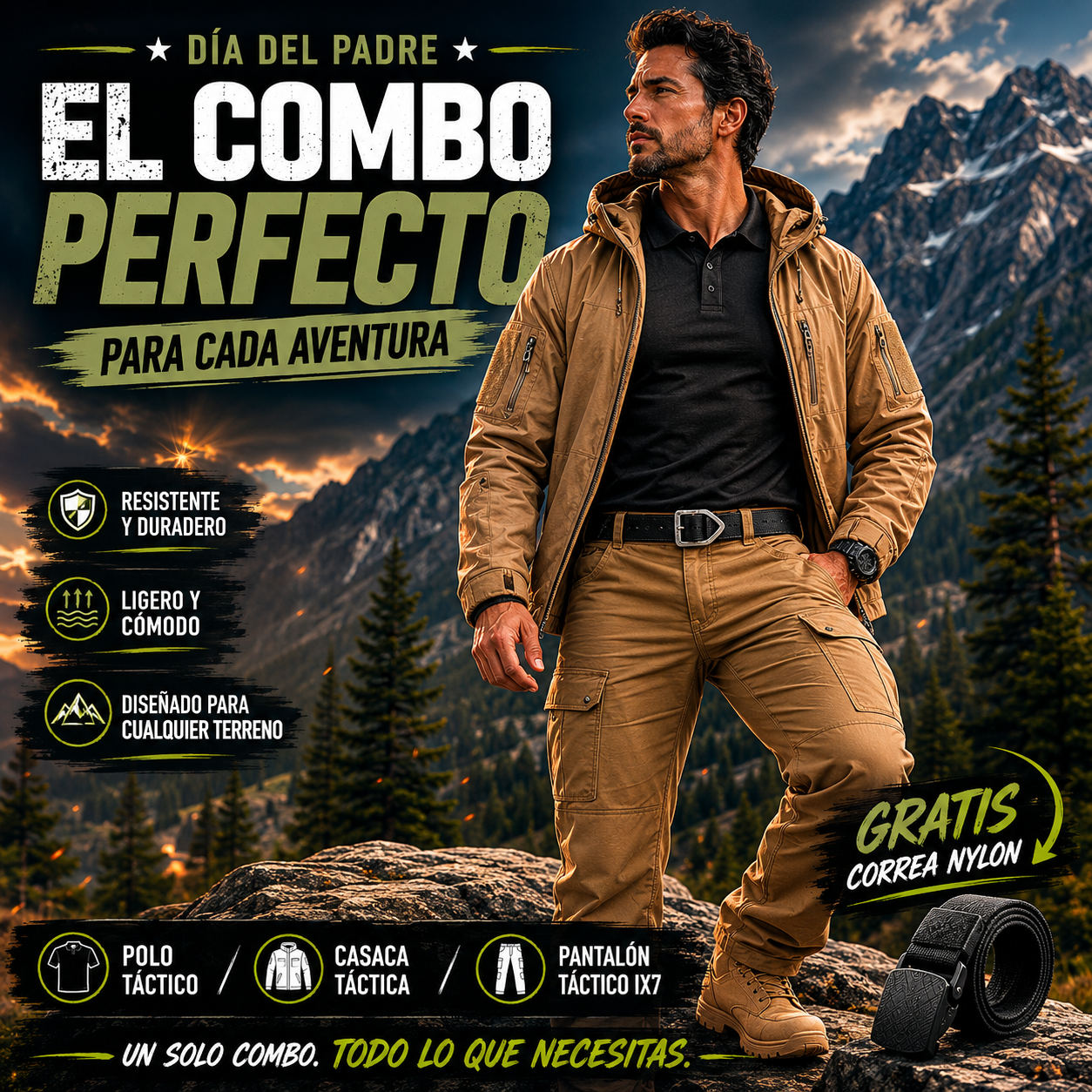 COMBO TACTICO(CASACA+ PANTALON+POLO+CINTURON)