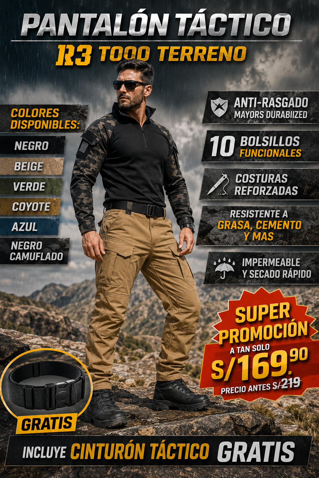 PANTALON ANTIRASGADURAS IMPERMEABLE + CINTURON DE REGALO 🔥