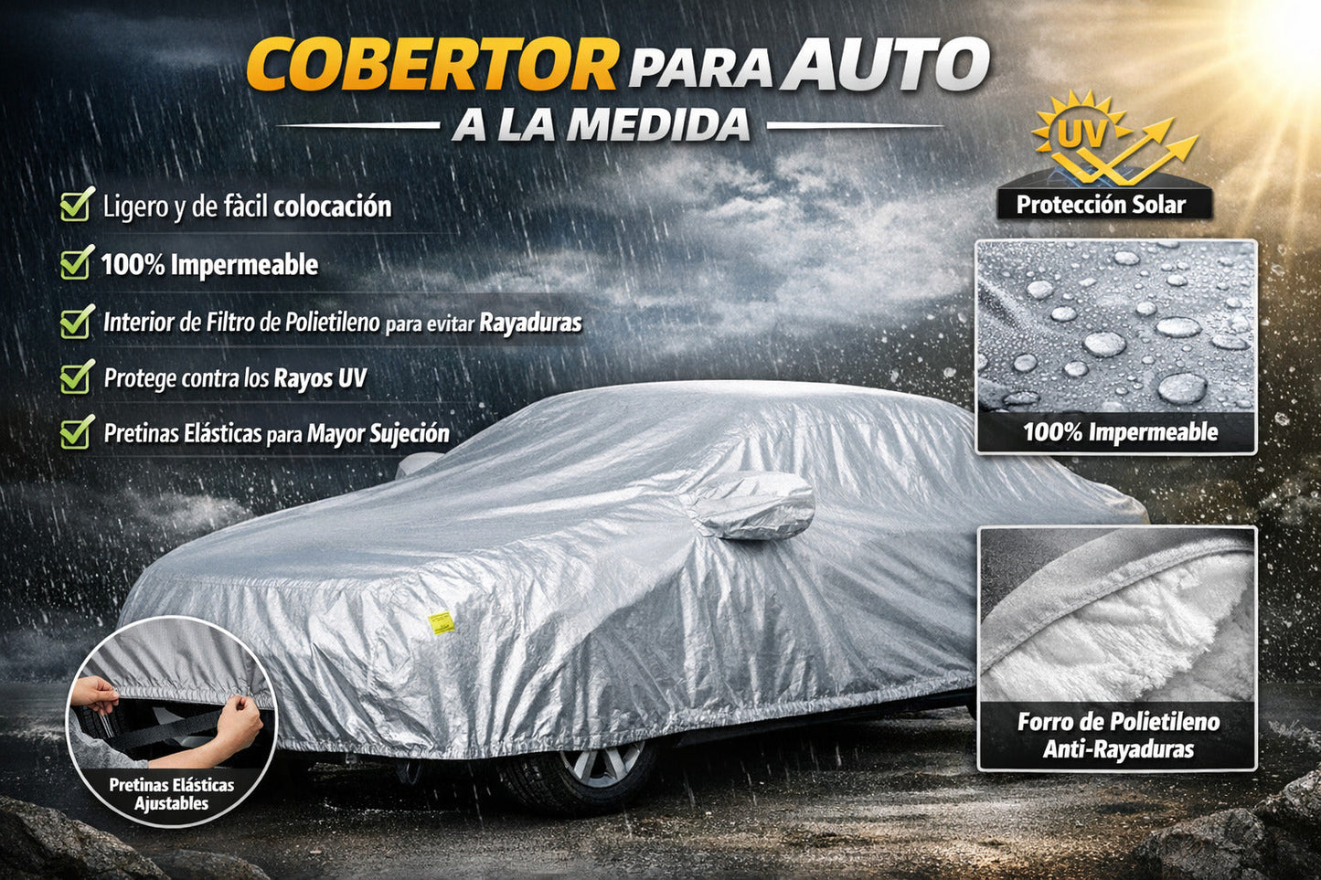 Cubierta Protectora Impermeable para Auto – Protección Total Contra Sol, Lluvia y Suciedad
